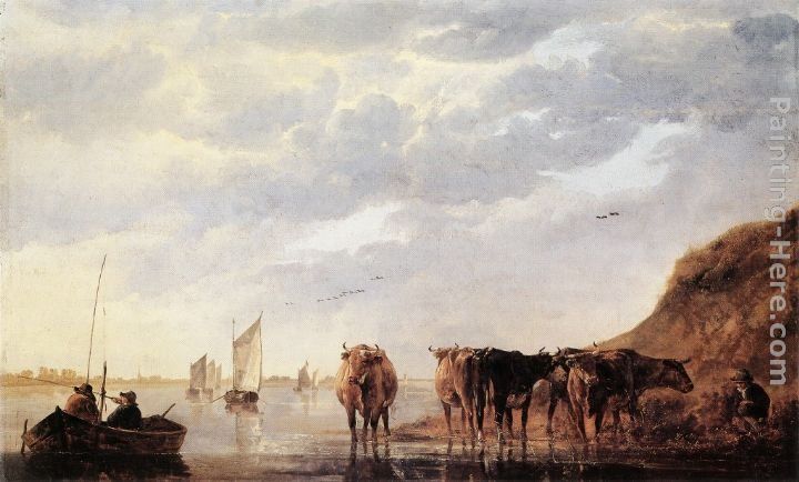 Aelbert Cuyp Herdsman with Five Cows by a River